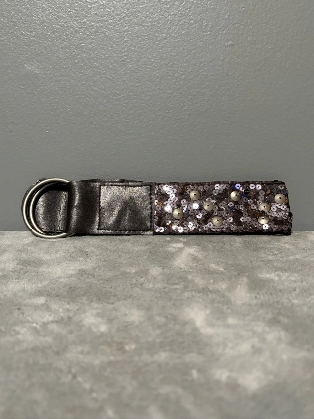 Brown Sequined Belt with Loop Buckle